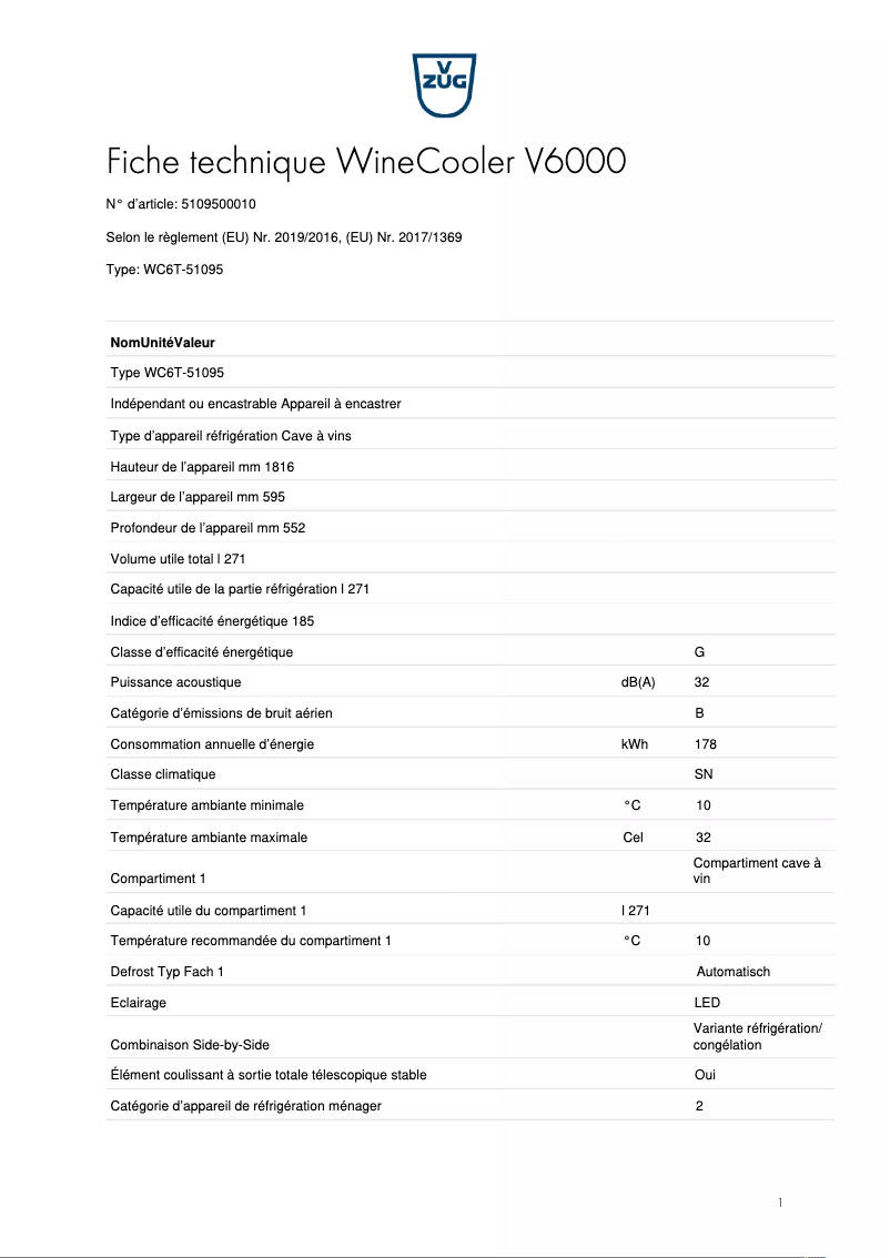 First page image of the manual for WineCooler V6000