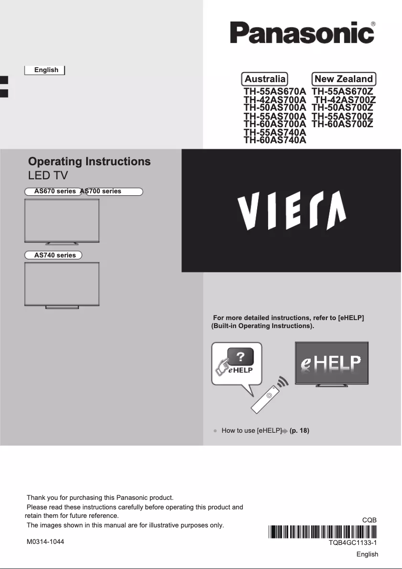 First page image of the manual for TH-42AS700Z