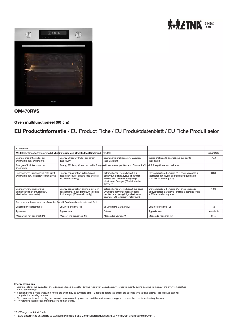 First page image of the manual for OM470RVS