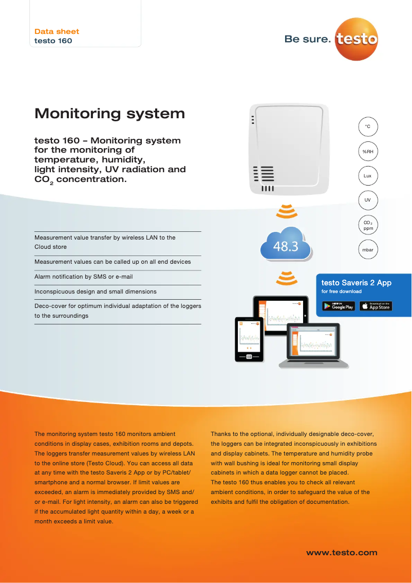 Page 1 of the manual Technical Sheet Testo 160 E