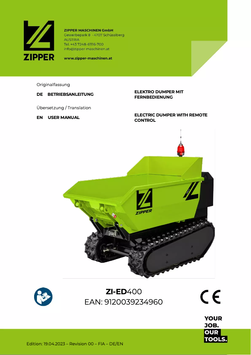 First page image of the manual for ZI-ED400
