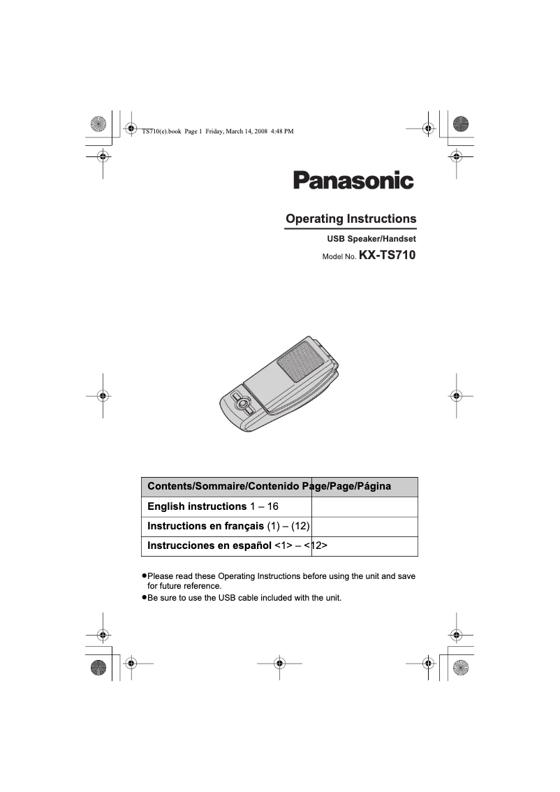 First page image of the manual for KX-TS710