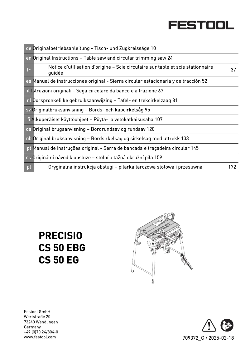Page 1 of the manual User Manual Festool PRECISIO CS 50