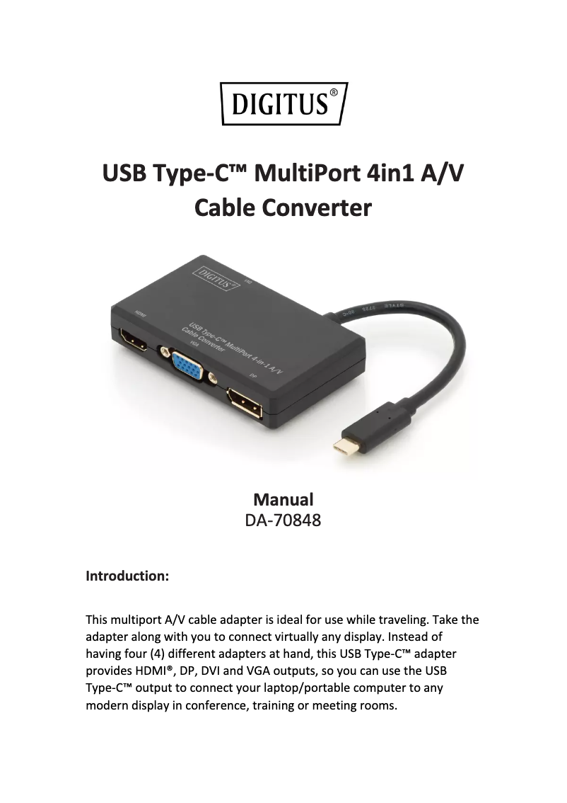 Page 1 of the manual User Manual ASSMANN Electronic DA-70848