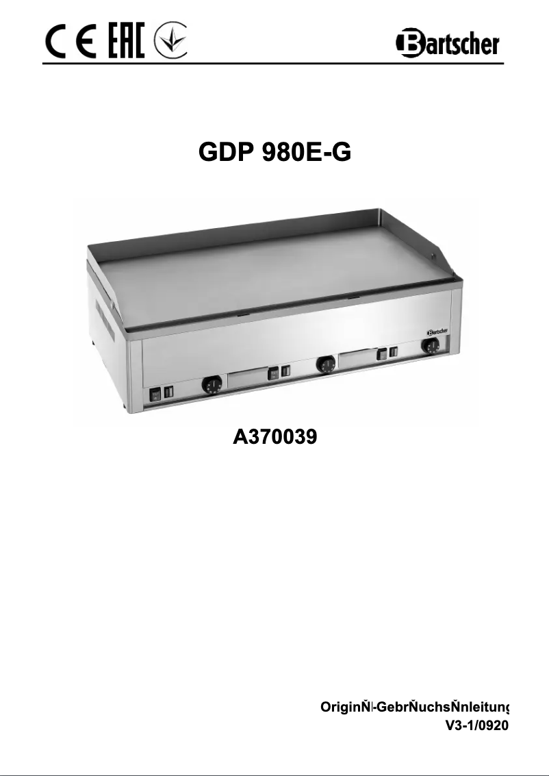 Page 1 of the manual User Manual Bartscher GDP 980E-G