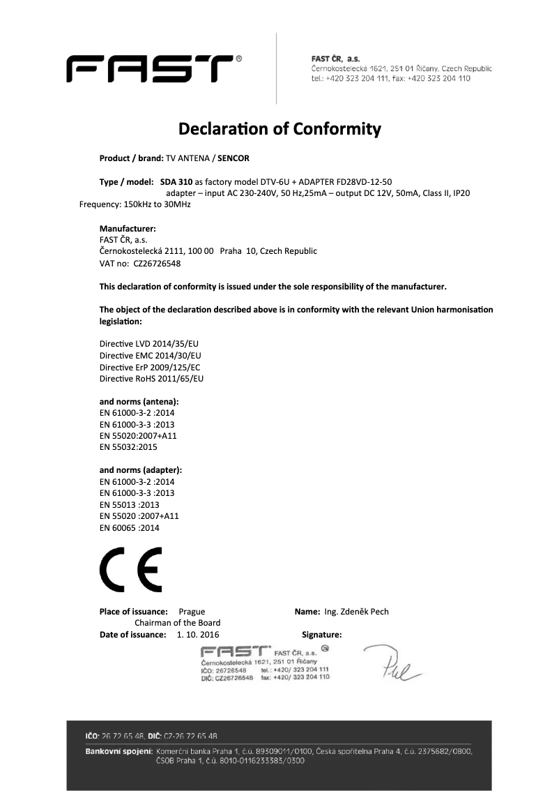 Page 1 of the manual User Manual Sencor SDA 310