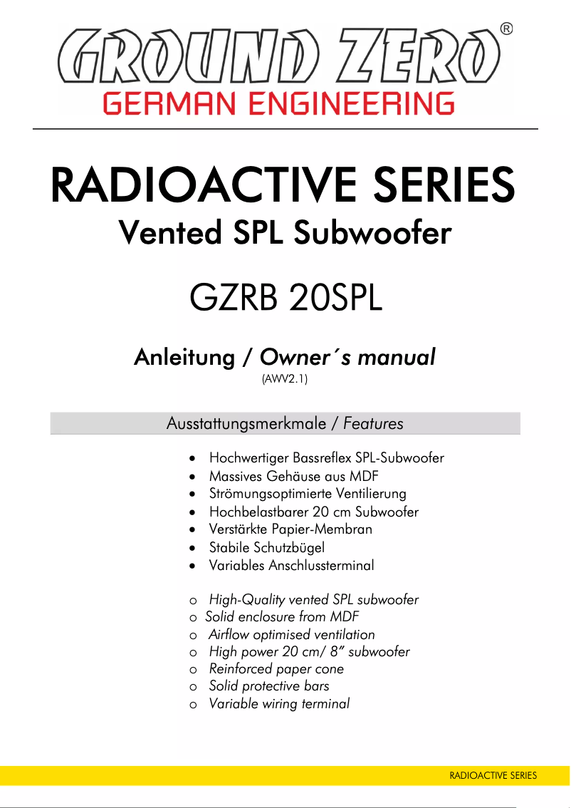 First page image of the manual for GZRB 20SPL