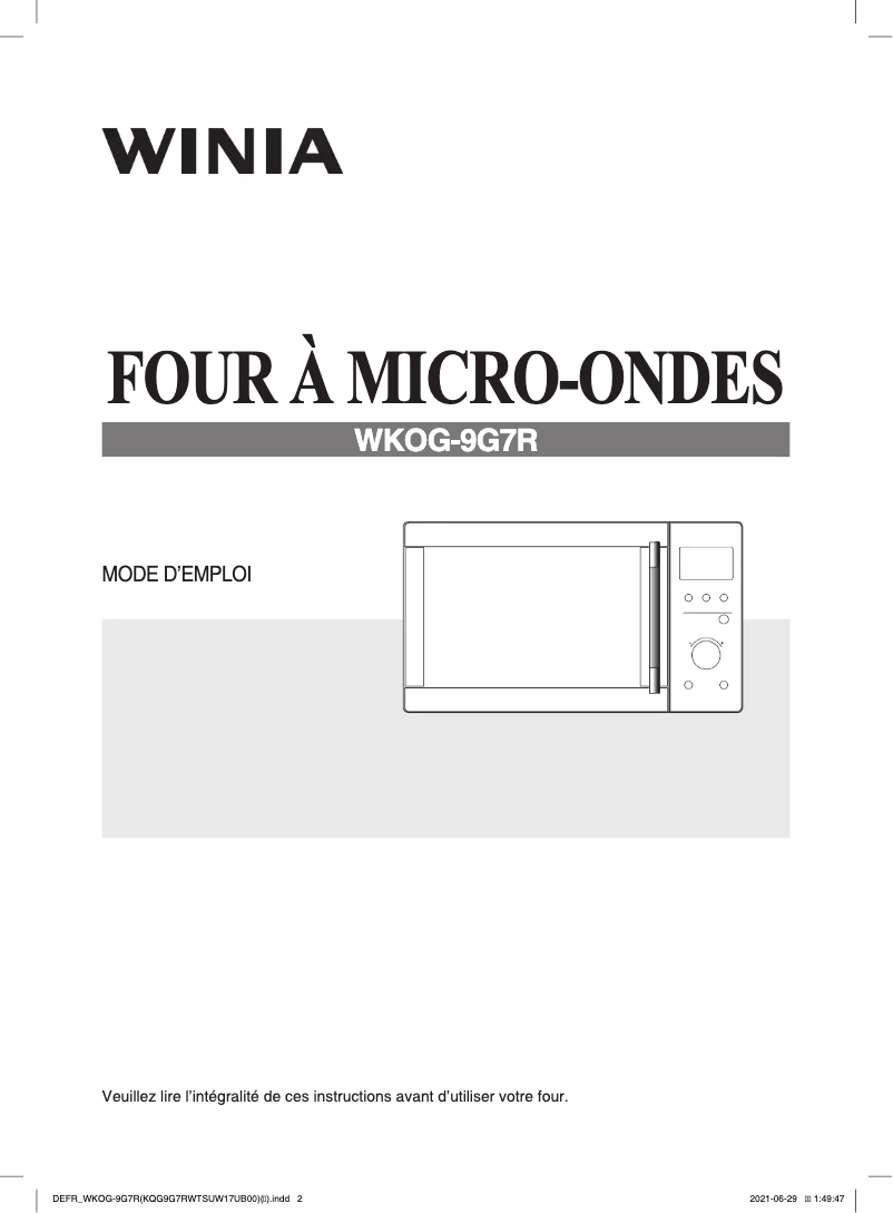 Page 1 of the manual User Manual Winia WKOG-9G7R