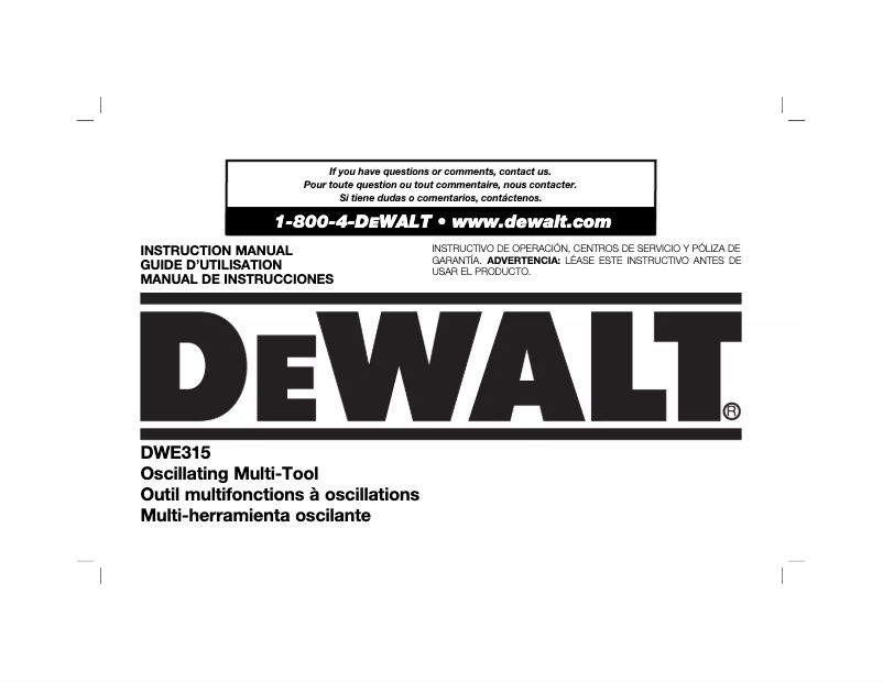 Page 1 of the manual User Manual DeWalt DWE315K