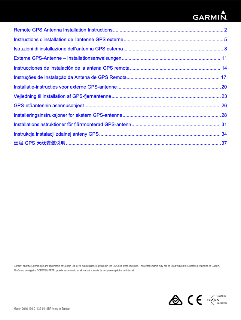 First page image of the manual for GA 38 GPS