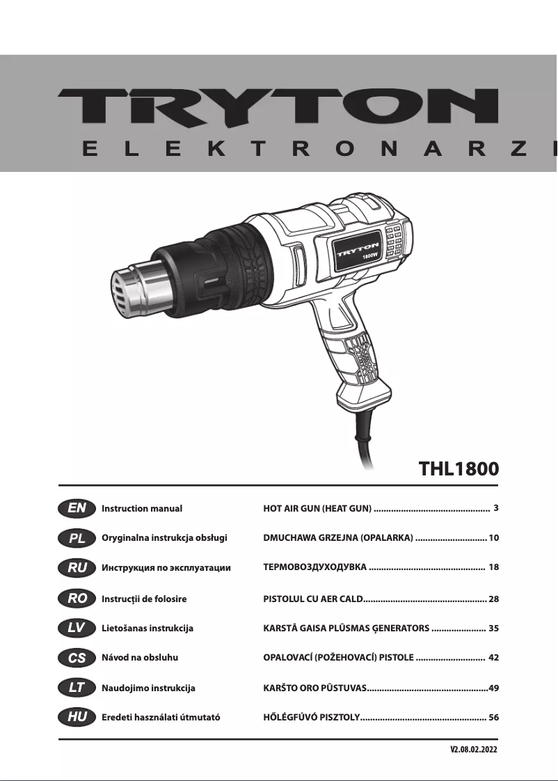 Page 1 of the manual User Manual Tryton THL1800