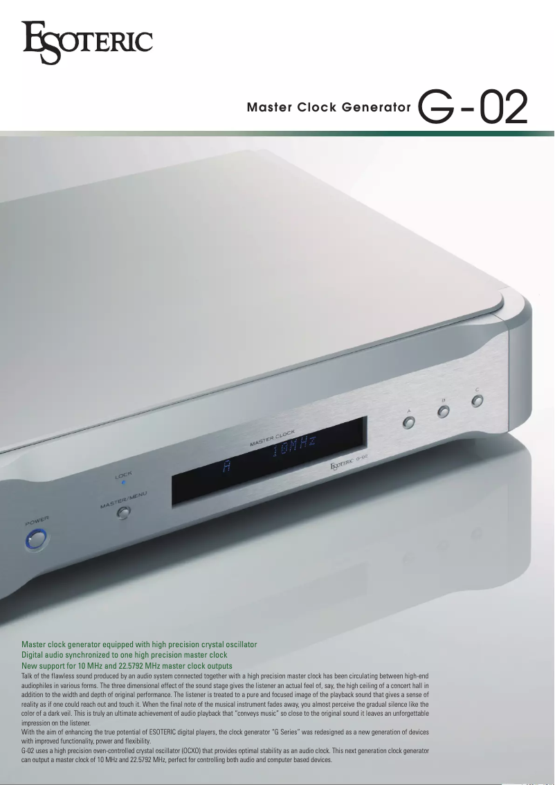 Page 1 of the manual Brochure Esoteric G-02