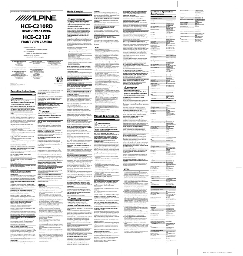Page 1 of the manual User Manual Alpine HCE-C210RD