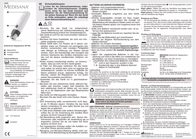 Page 1 of the manual User Manual Medisana NP 860