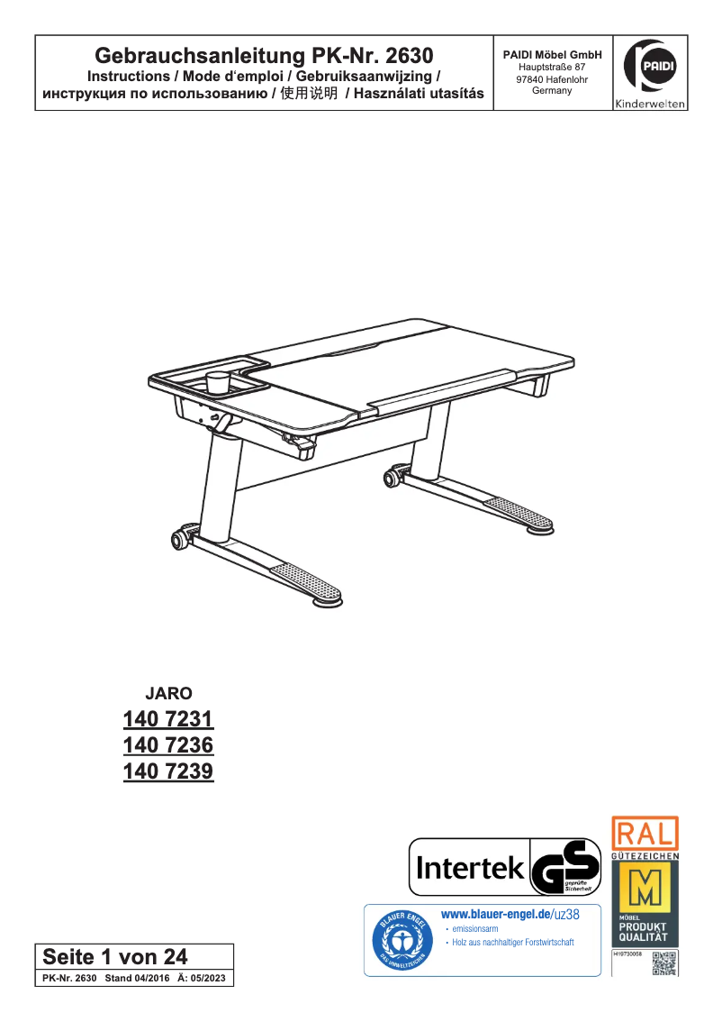 First page image of the manual for Jaro