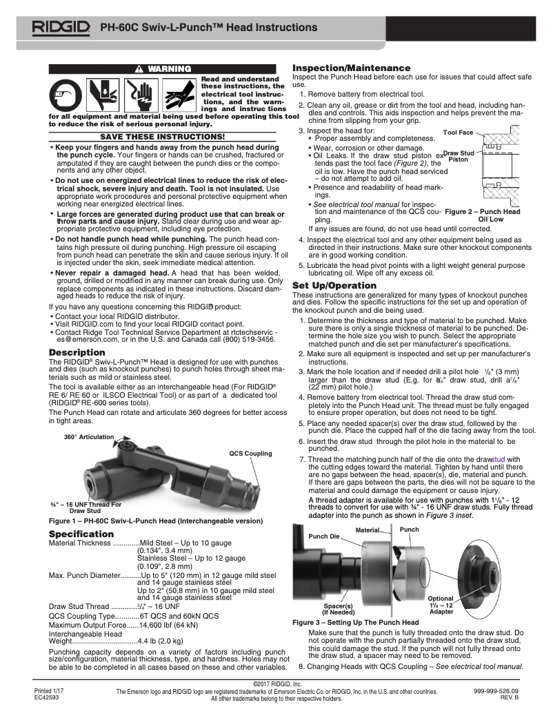 Page 1 of the manual Instructions / Assembly Ridgid RE 60