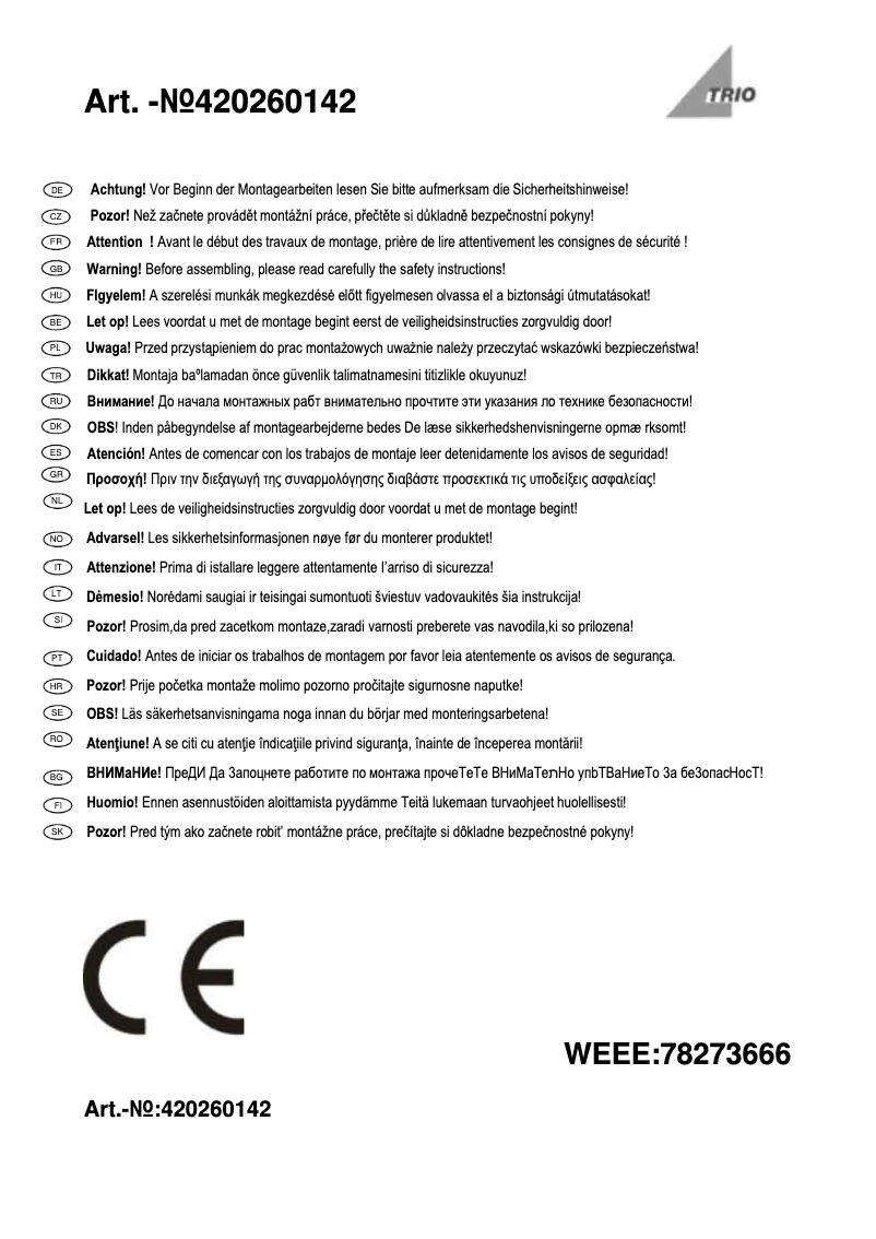 Page 1 of the manual User Manual Trio Lighting Seine