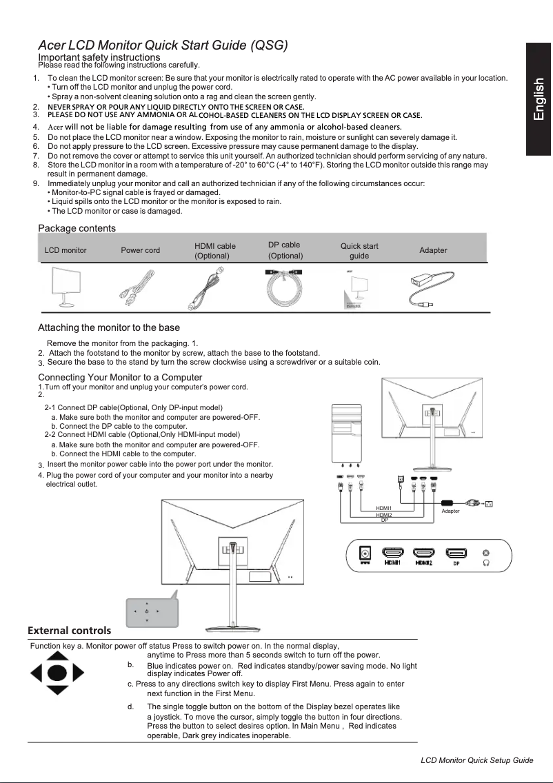 First page image of the manual for XZ322QP