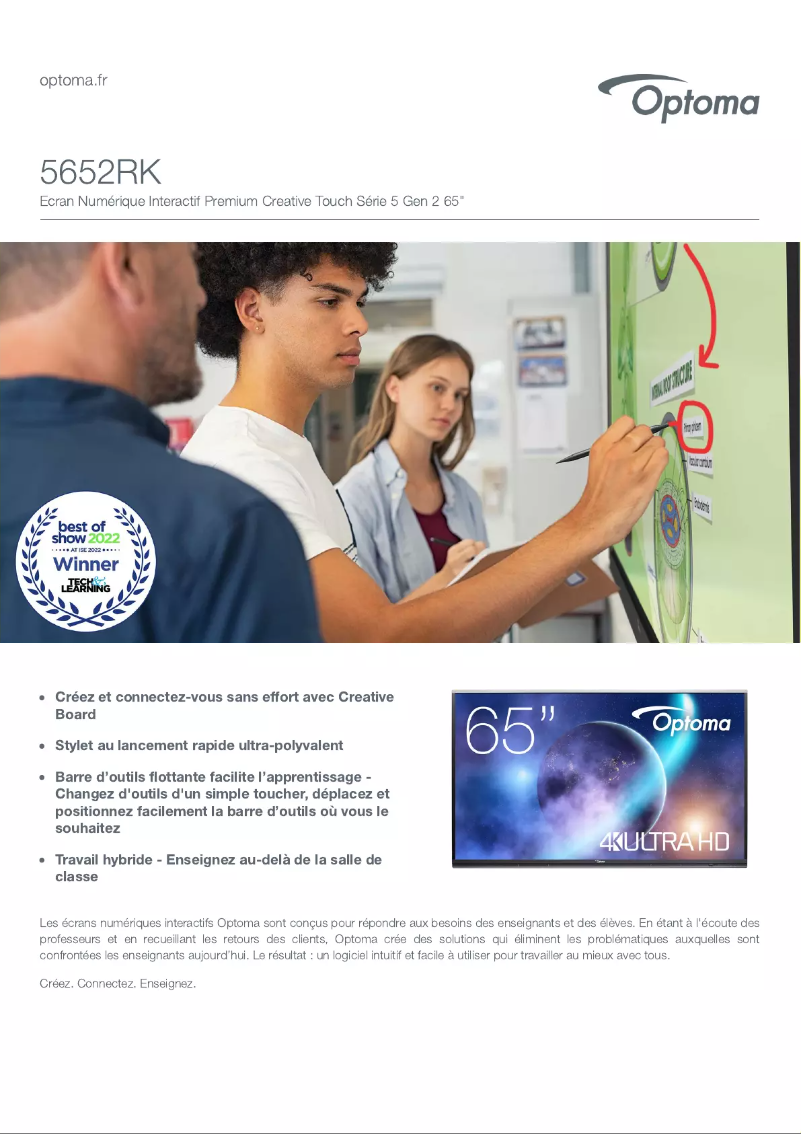 Page 1 of the manual Technical Sheet Optoma 5652RK
