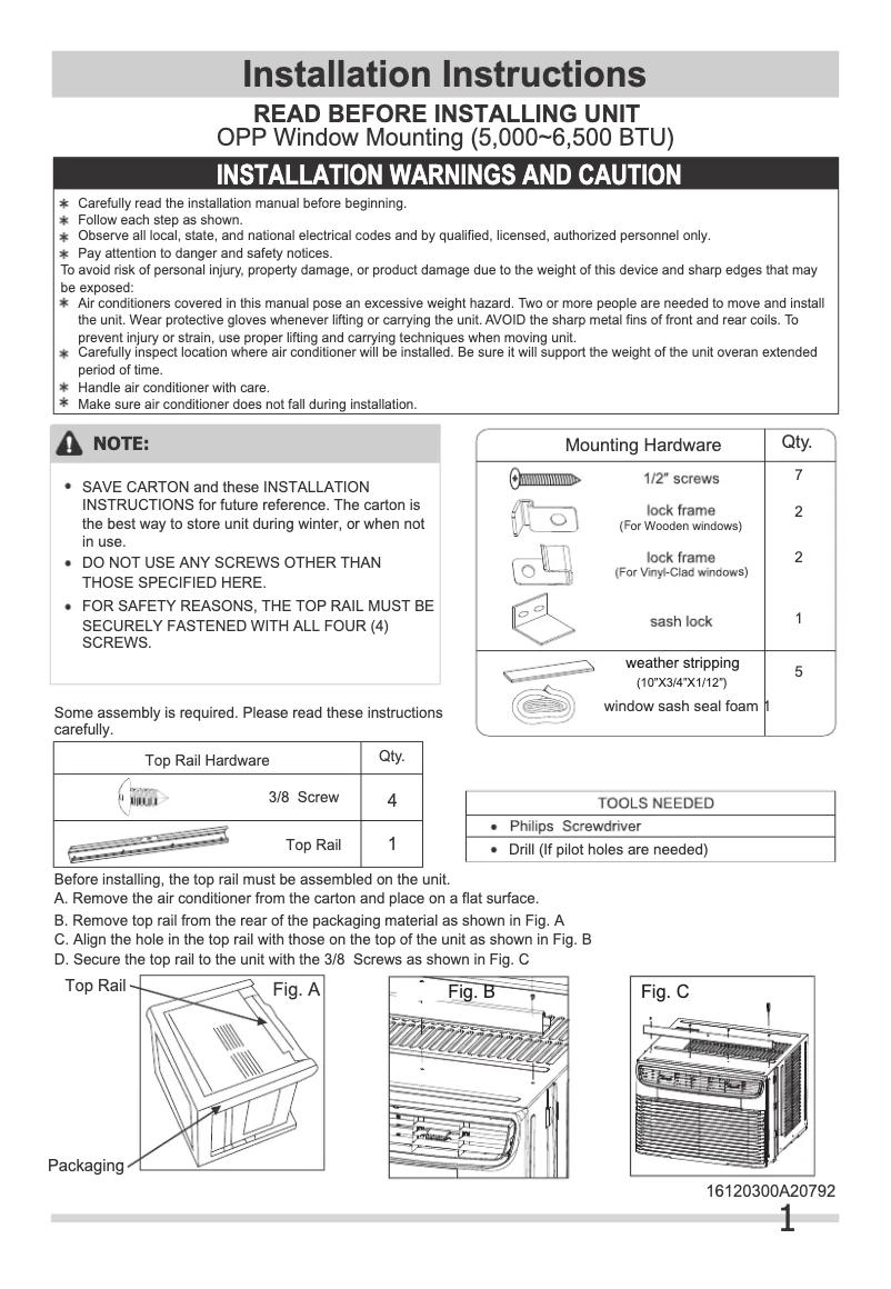 First page image of the manual for FHWC054WB1