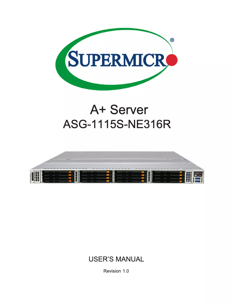 First page image of the manual for SuperServer ASG-1115S-NE316R