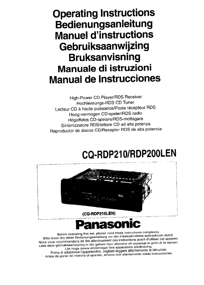 Page 1 of the manual User Manual Panasonic CQ-RDP200LEN