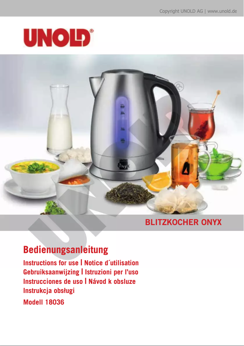 Page 1 of the manual User Manual Unold Onyx 18036