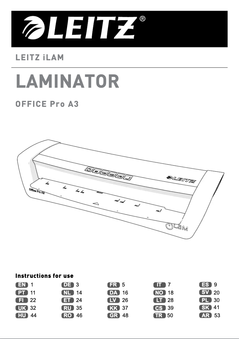 Page 1 of the manual User Manual Leitz iLAM Office Pro A3