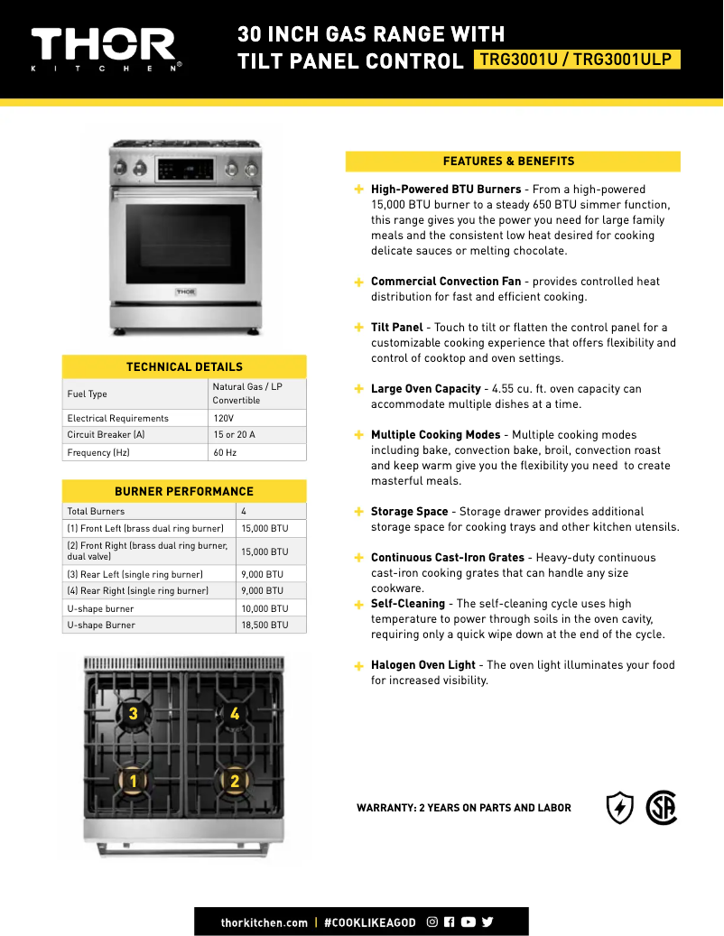 Page 1 of the manual Technical Sheet Thor TRG3001