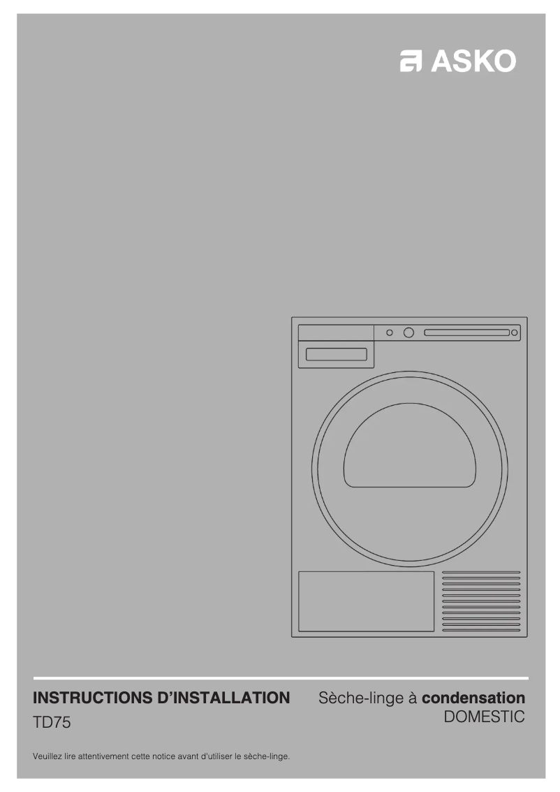 Page 1 of the manual Installation Guide Asko T208CW
