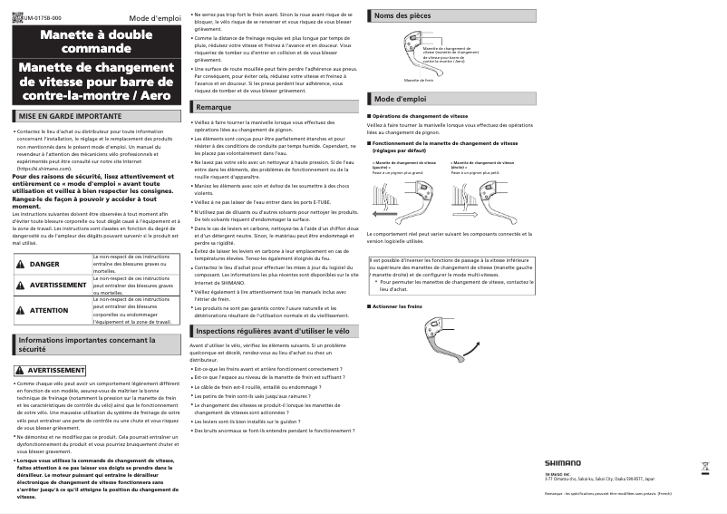 Page 1 of the manual User Manual Shimano ST-R9160-L