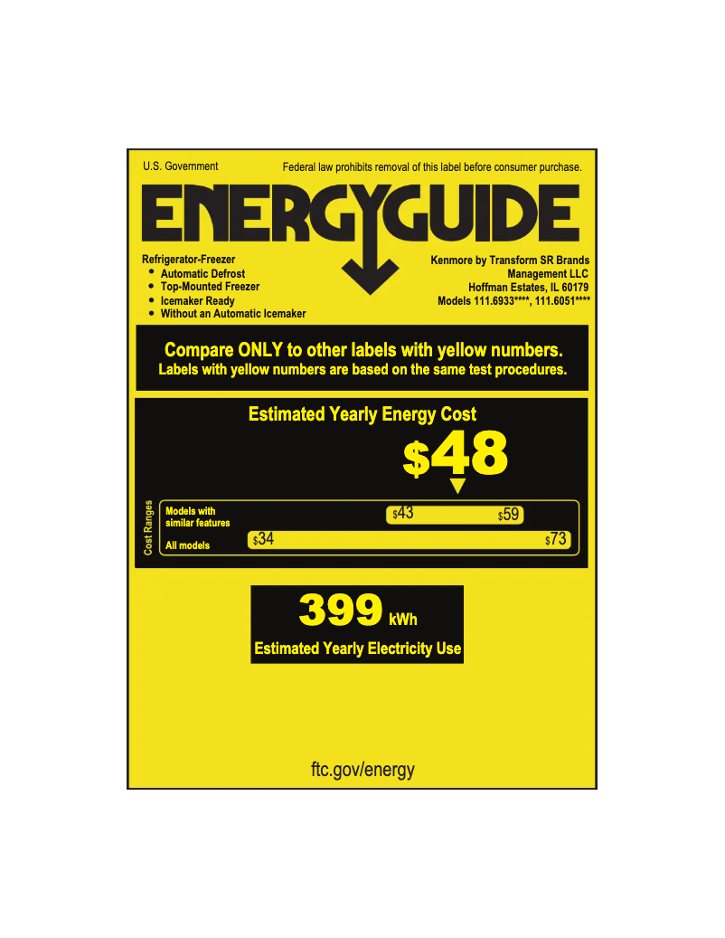 Page 1 of the manual Energy Label Kenmore 60512