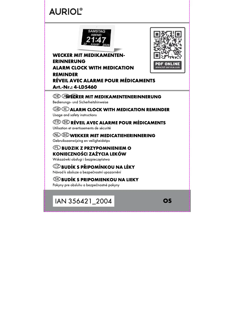 First page image of the manual for IAN 356421