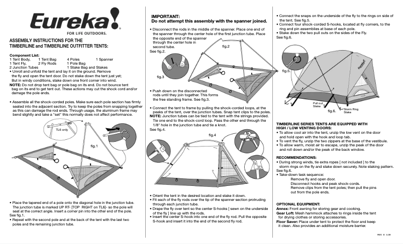 Page 1 of the manual User Manual Eureka Timberline Outfitter