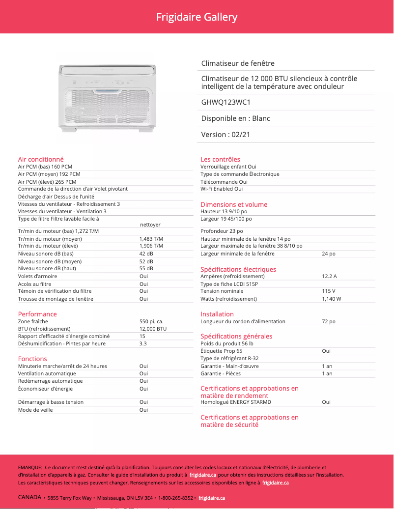 First page image of the manual for GHWQ123WC1
