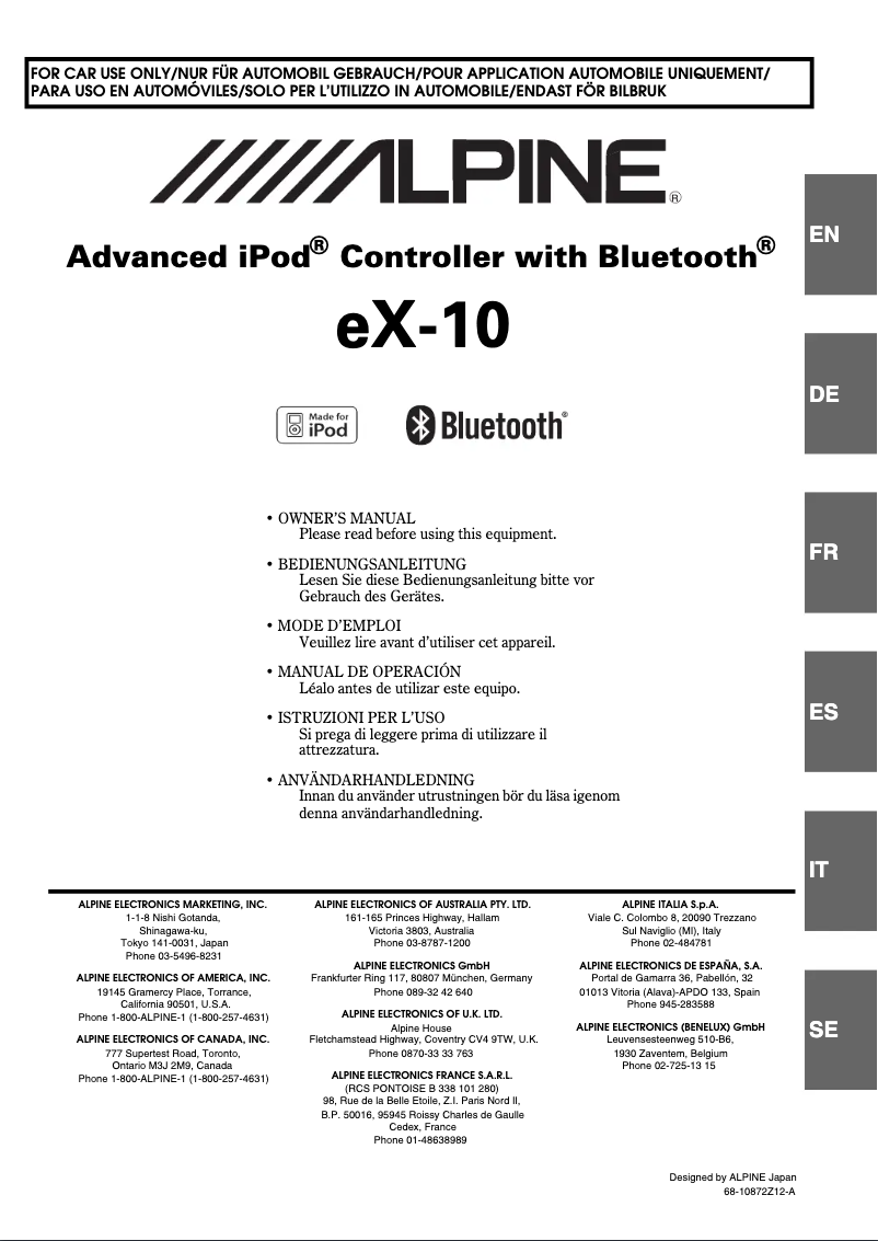 Page 1 of the manual User Manual Alpine eX-10