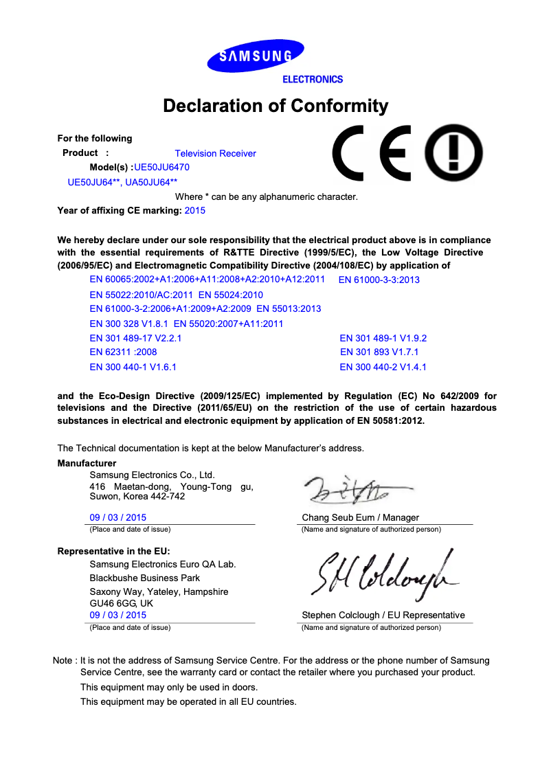 First page image of the manual for UE55JU6495UX