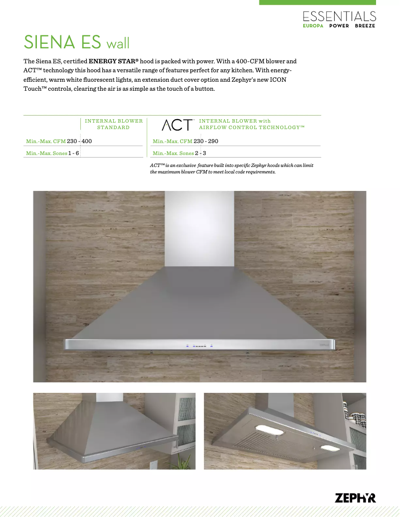 Page 1 of the manual Technical Sheet Zephyr ZSIE30ASES