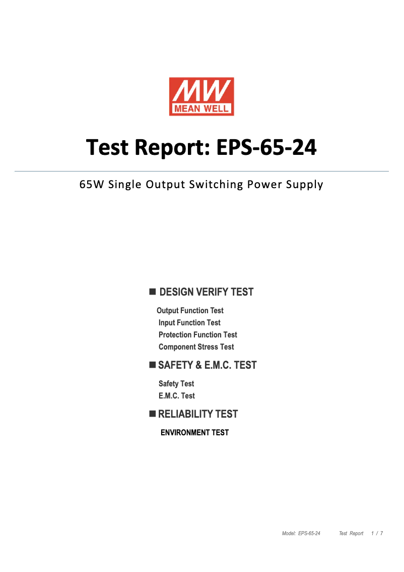 Page 1 of the manual Technical Sheet Mean Well EPS-65-24