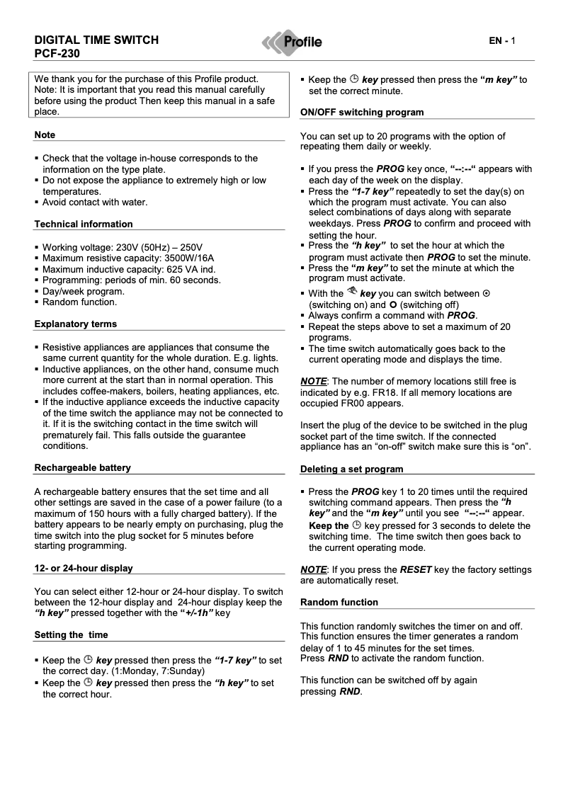 Image de la première page du manuel de l'appareil PCF-230