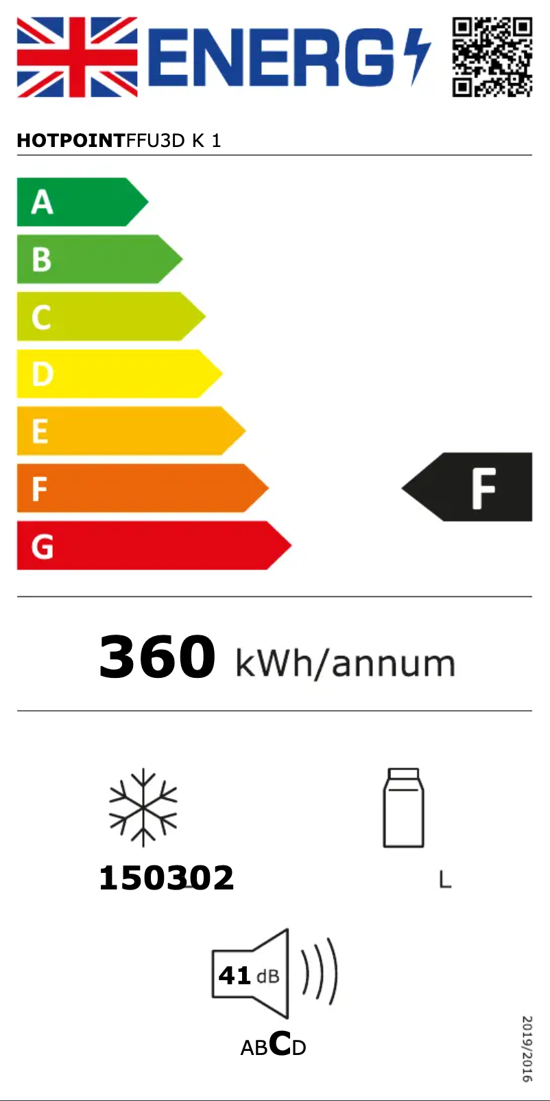 Page 1 of the manual Energy Label Hotpoint FFU3D.1 K