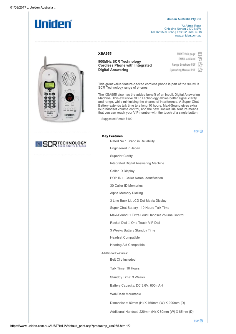 First page image of the manual for XSA 955