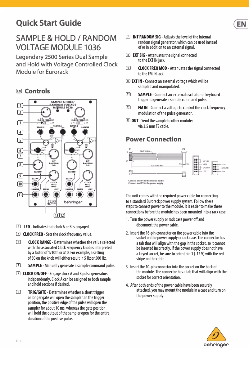 Page 1 of the manual User Manual Behringer Sample & Hold / Random Voltage Module 1036