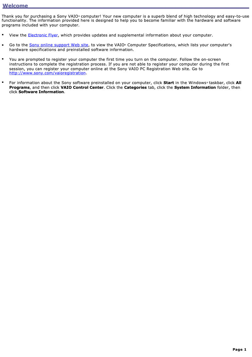 Page 1 of the manual User Manual Sony Vaio VGC-RB49B