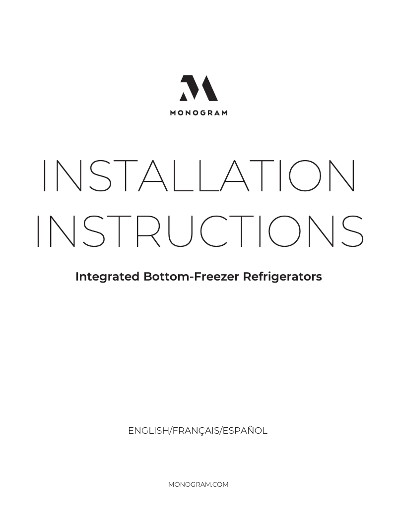 Page 1 of the manual Installation Guide Monogram ZIP364NBVII