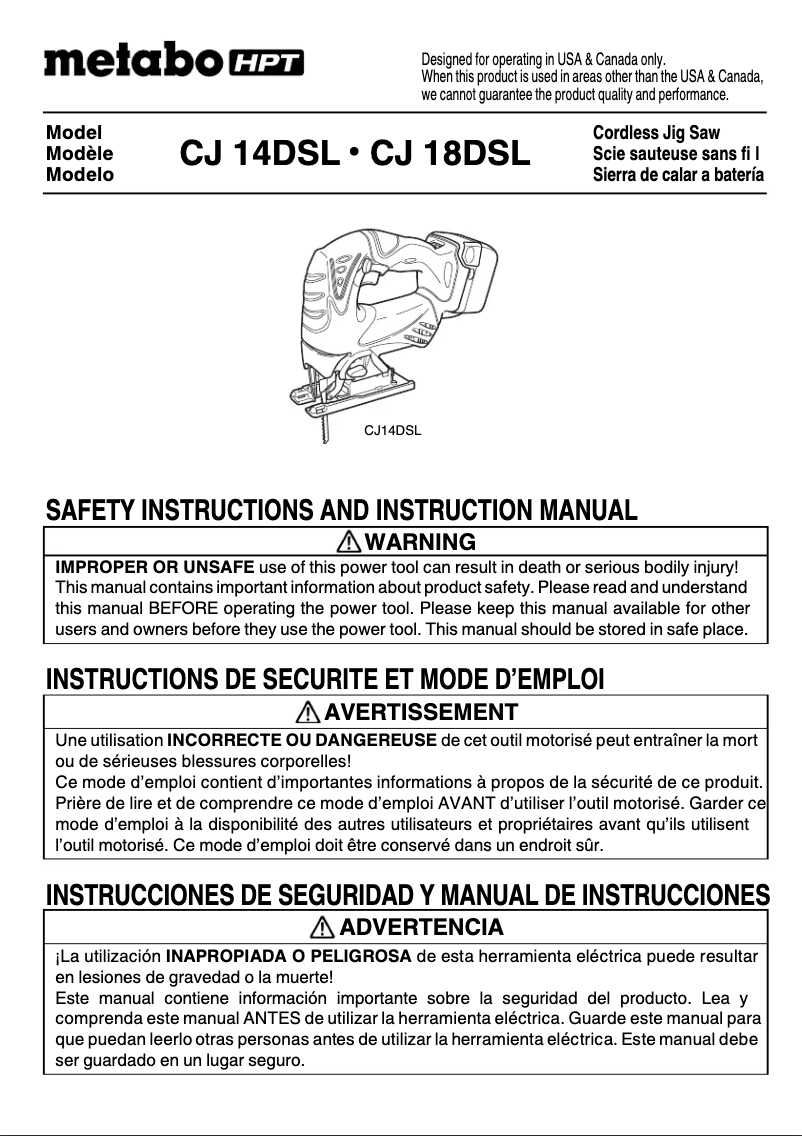 Page 1 of the manual User Manual HiKOKI CJ 14DSL