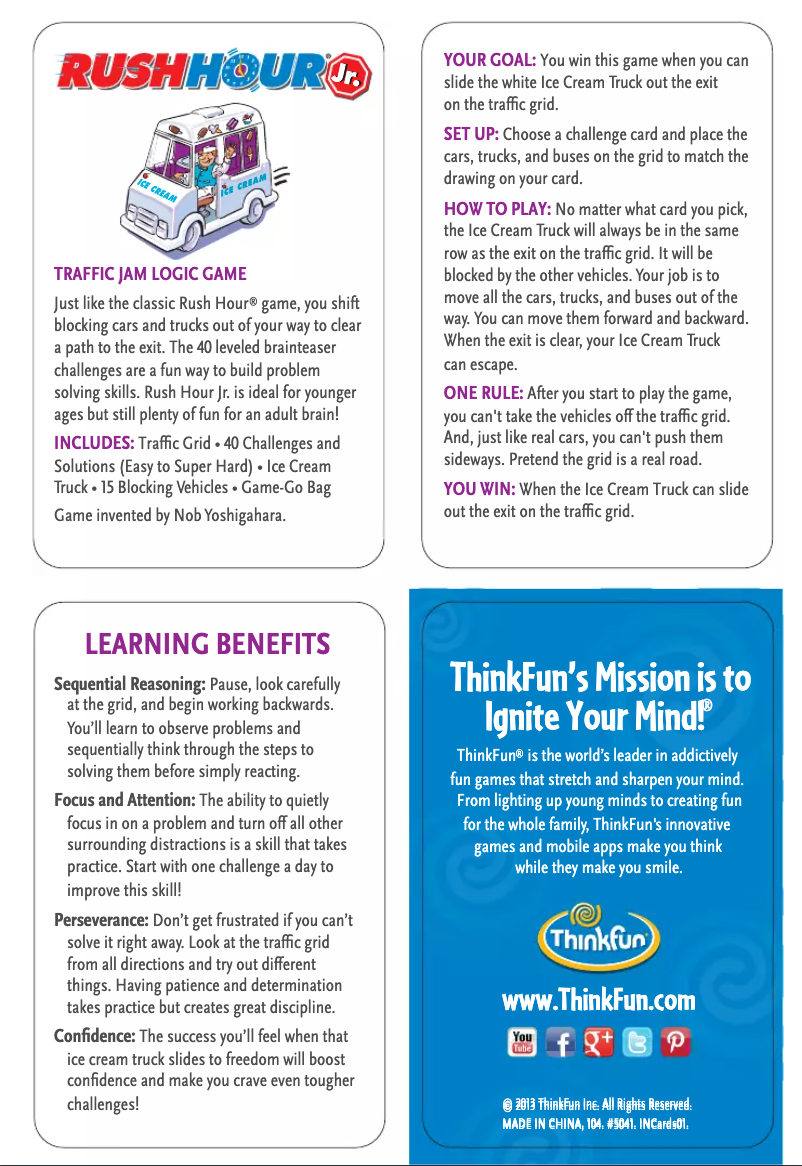 First page image of the manual for Rush Hour Junior