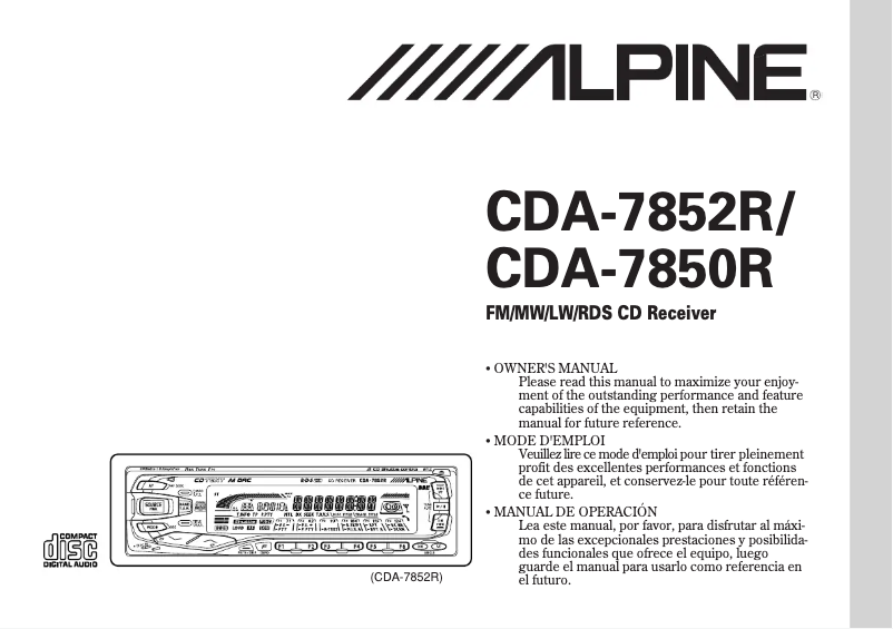 First page image of the manual for CDA-7850R
