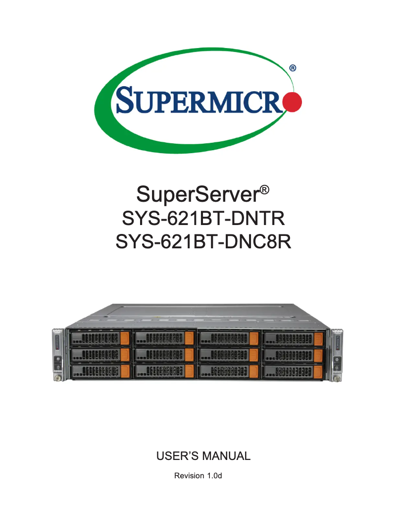 Page 1 of the manual User Manual Supermicro SuperServer SYS-621BT-DNC8R