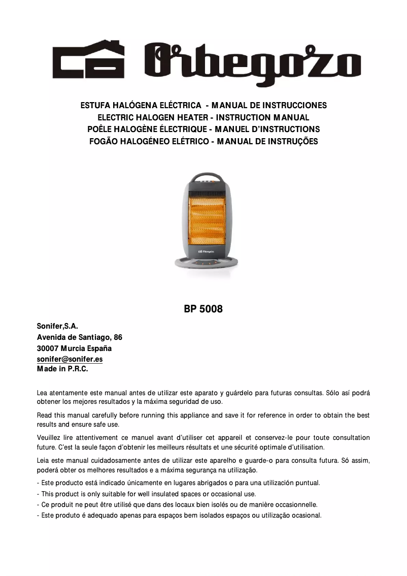 Page 1 of the manual User Manual Orbegozo BP 5008